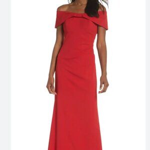 Eliza J Knot Front Off the Shoulder Gown - Red - Size 10 - Floor Length